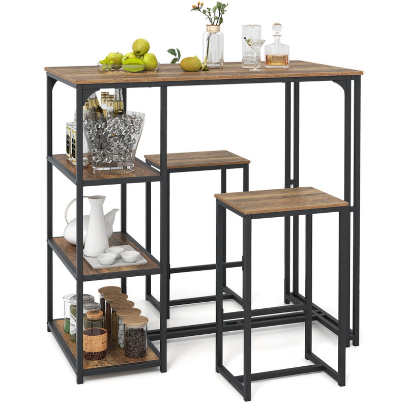 3-Piece Bar Table Set for 2 Bar-Height Dining Table with 2 Stools