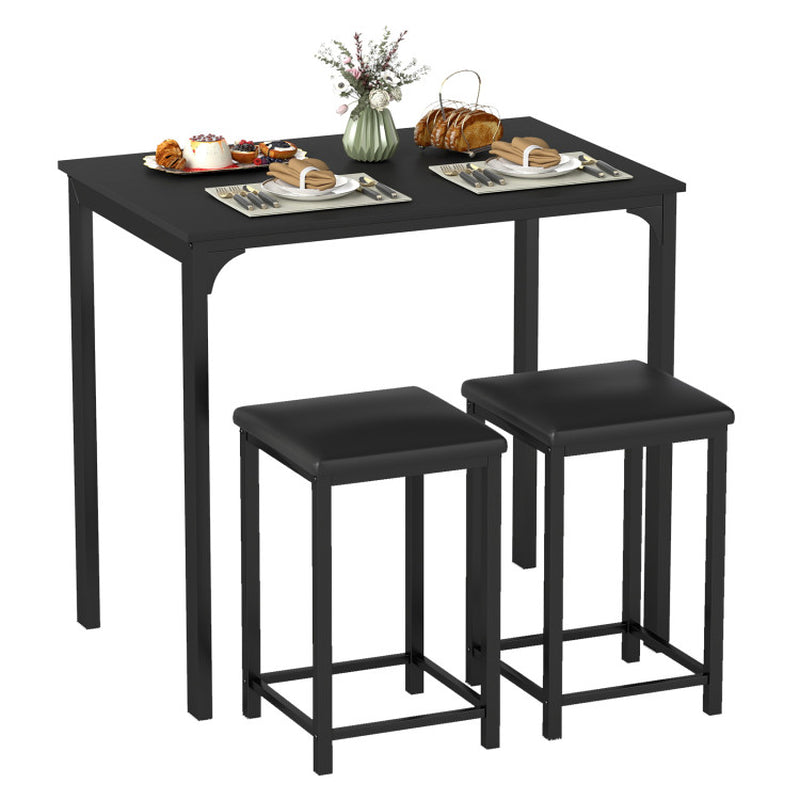 3-Piece Counter-Height Dining Table Set Rectangle Bar Table with 2 Upholstered Stools