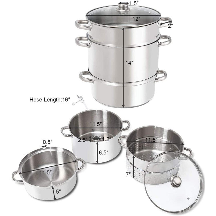 11-Quart Stainless Steel Pan Fruit Juicer Steamer