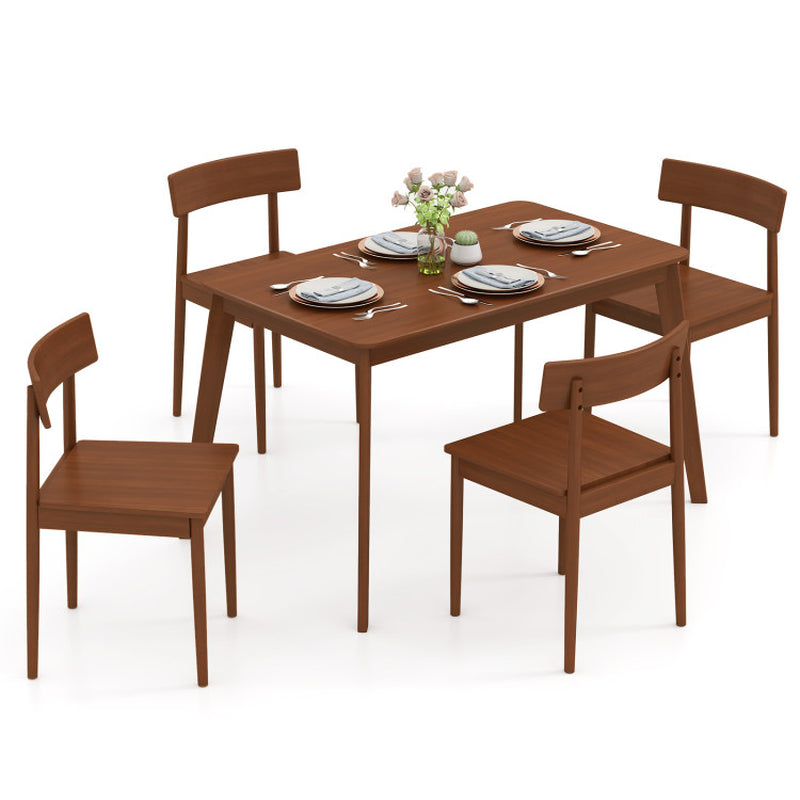 5 Piece Wood Dining Table Set with Rubber Wood Frame and 4 Chairs