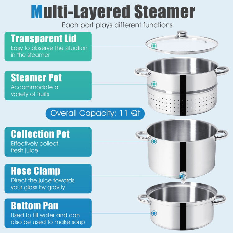 11-Quart Stainless Steel Pan Fruit Juicer Steamer