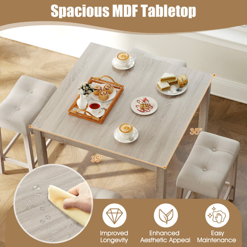 5 Pieces Bar Table Set with Square Table and 4 Padded Stools