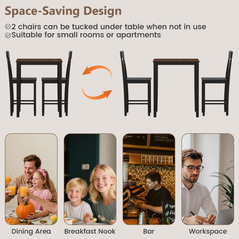 5-Piece Counter-Height Dining Table Set with Rubber Wood Frame and Footrest