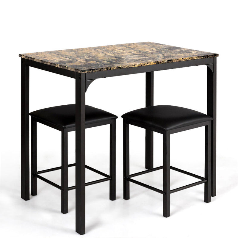 3-Piece Counter-Height Dining Table Set Rectangle Bar Table with 2 Upholstered Stools