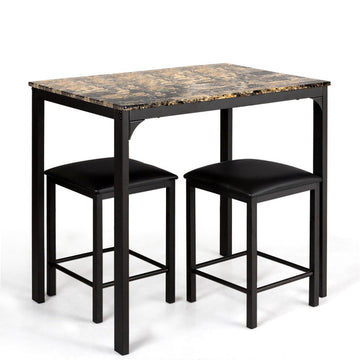3-Piece Counter-Height Dining Table Set Rectangle Bar Table with 2 Upholstered Stools