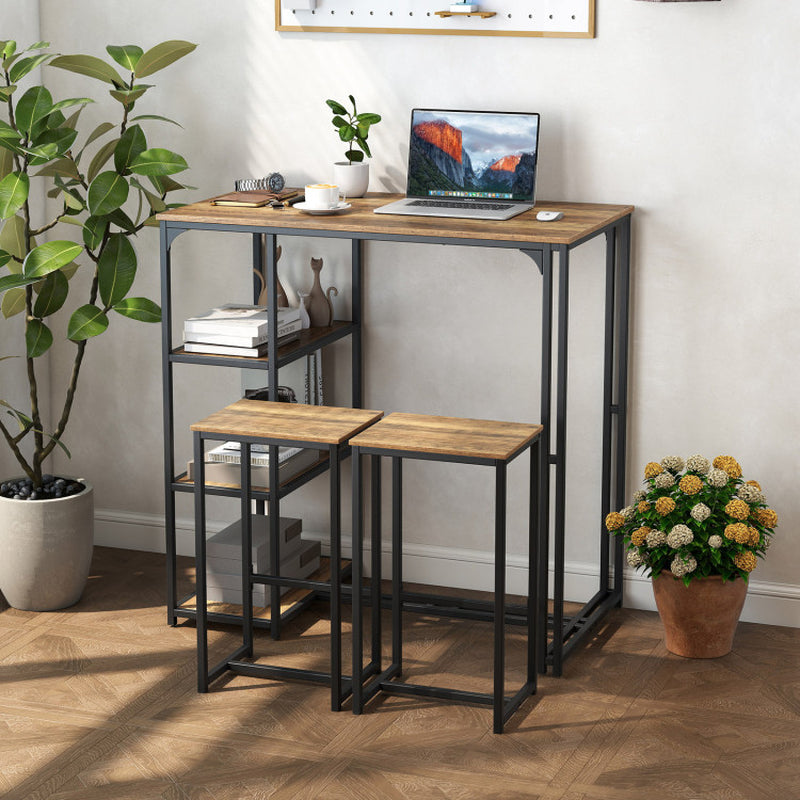 3-Piece Bar Table Set for 2 Bar-Height Dining Table with 2 Stools