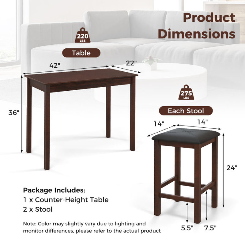 Counter-Height Dining Table and 2 Linen Fabric Padded Bar Stools