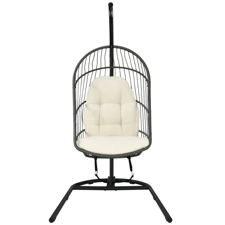 Hanging Wicker Egg Chair with Stand and Cushion