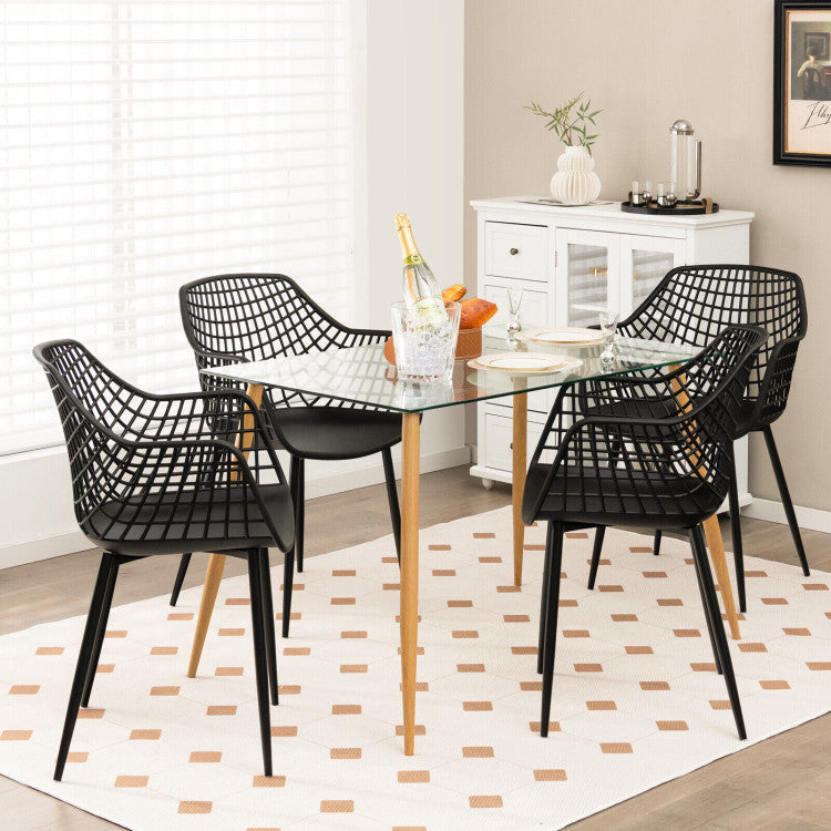 Set of 4 Heavy Duty Modern Dining Chair with Airy Hollow Backrest