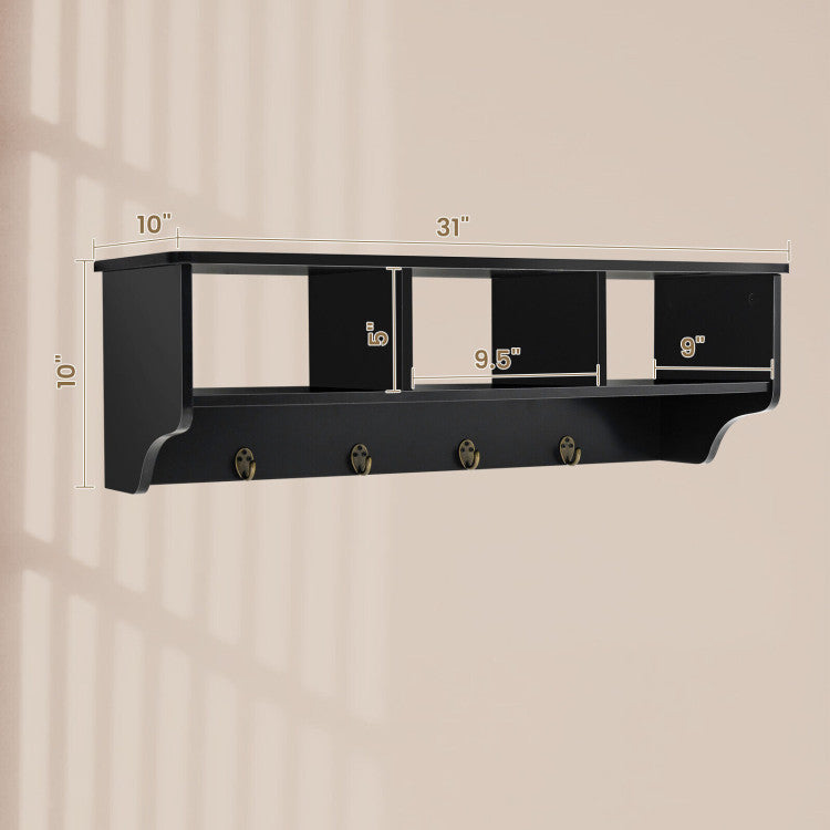 Wall Mount Hooks Shelf for Entryway Storage