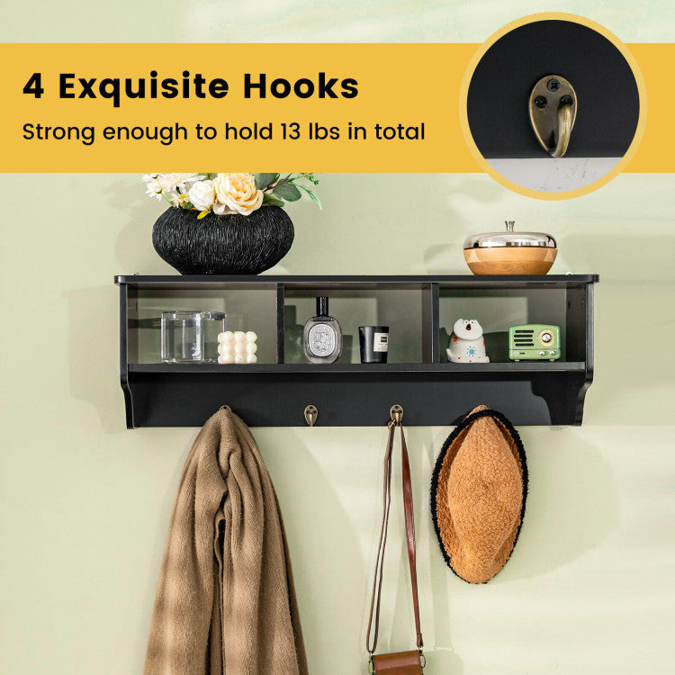 Wall Mount Hooks Shelf for Entryway Storage