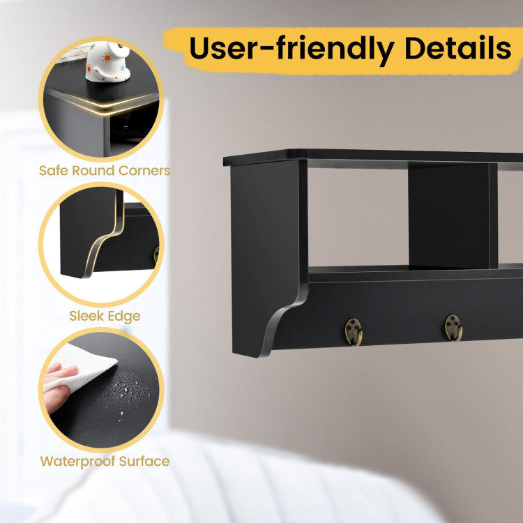 Wall Mount Hooks Shelf for Entryway Storage