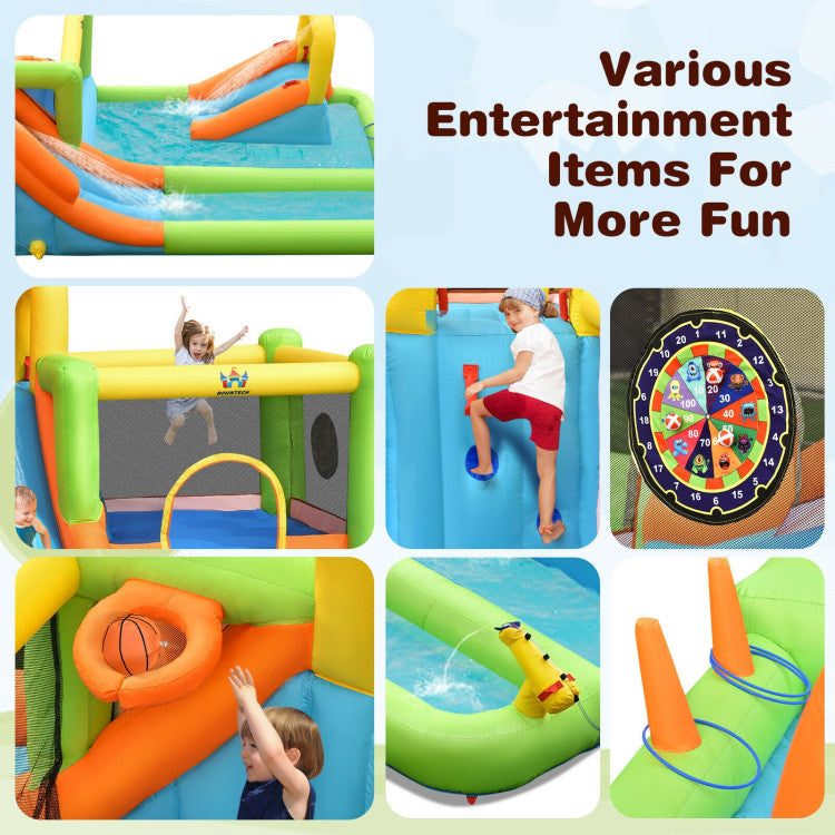 8-in-1 Inflatable Water Slide Bounce House with Splash Pool and 735W Blower