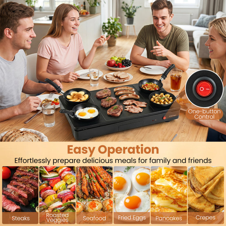 1000W Electric Grill Griddle with 4 Nonstick Woks and Wooden Spatulas for Pancakes
