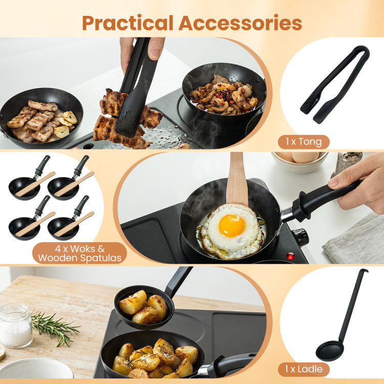 1000W Electric Grill Griddle with 4 Nonstick Woks and Wooden Spatulas for Pancakes