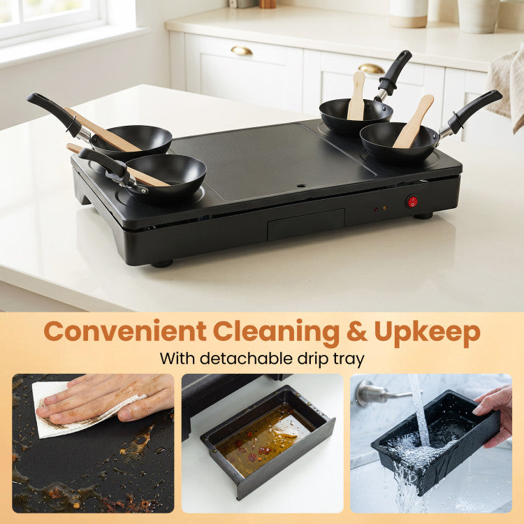 1000W Electric Grill Griddle with 4 Nonstick Woks and Wooden Spatulas for Pancakes