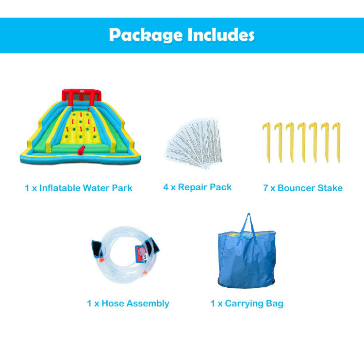Double Side Inflatable Water Slide Park with Climbing Wall for Outdoor Without Blower