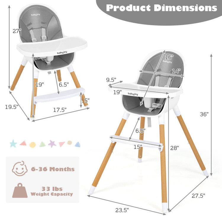4-in-1 Convertible Baby High Chair Infant Feeding Chair