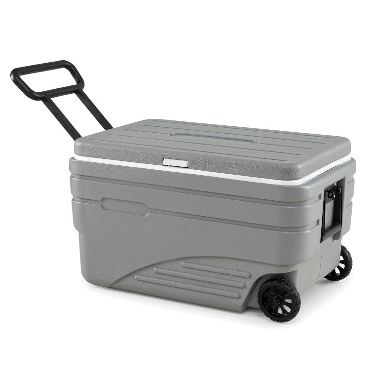 103 Quart Outdoor Portable Wheeled Ice Cooler with Foldable Pull and Carry Handles