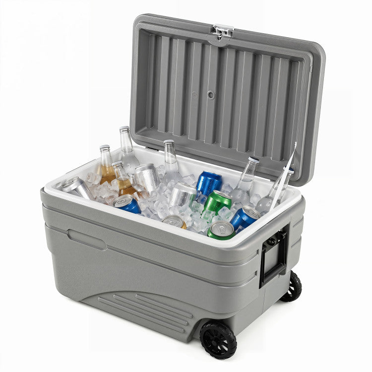 103 Quart Outdoor Portable Wheeled Ice Cooler with Foldable Pull and Carry Handles
