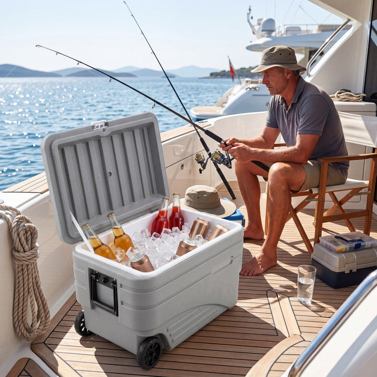 103 Quart Outdoor Portable Wheeled Ice Cooler with Foldable Pull and Carry Handles