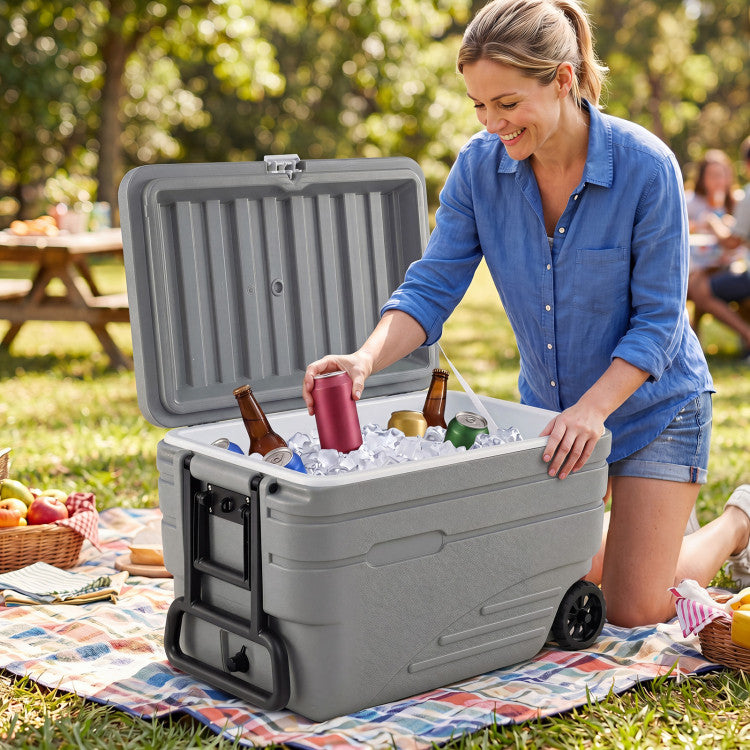 103 Quart Outdoor Portable Wheeled Ice Cooler with Foldable Pull and Carry Handles