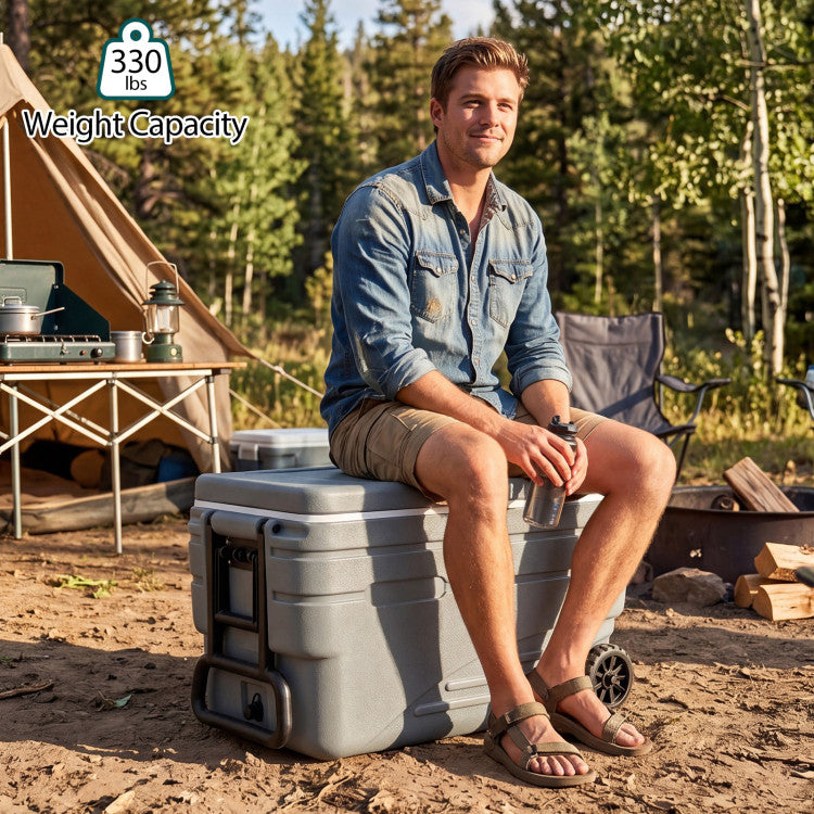 103 Quart Outdoor Portable Wheeled Ice Cooler with Foldable Pull and Carry Handles