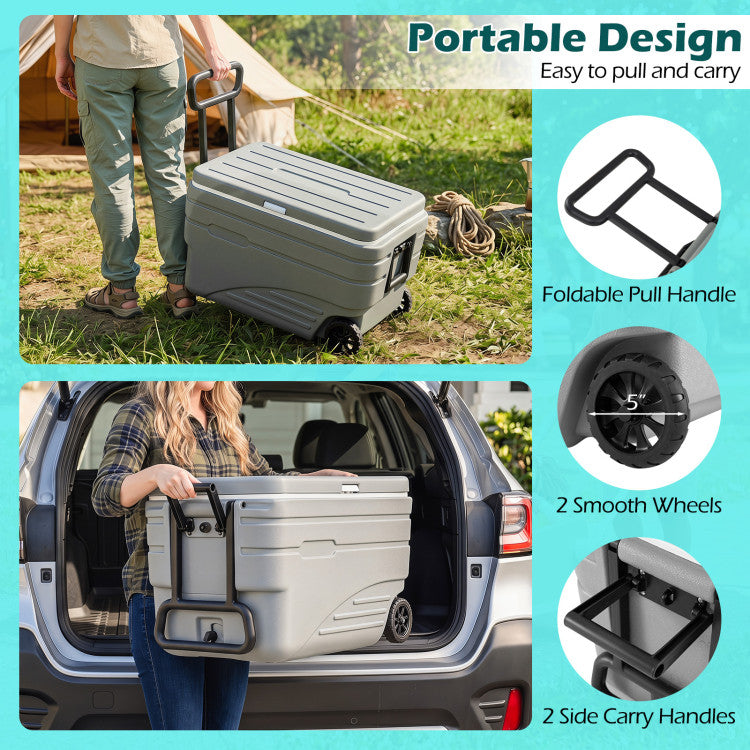 103 Quart Outdoor Portable Wheeled Ice Cooler with Foldable Pull and Carry Handles