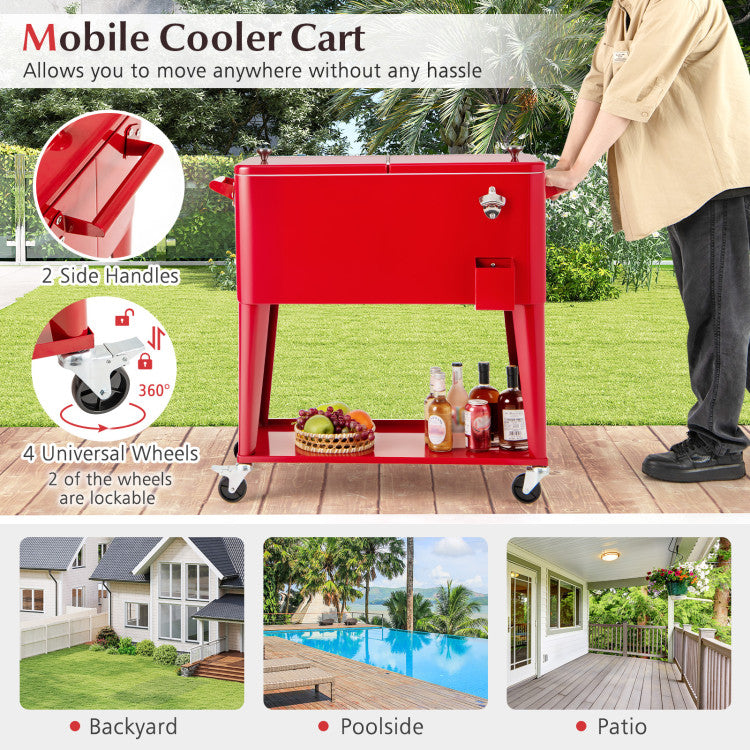 Portable Patio Cooler with Bottom Storage Shelf and Bottle Opener