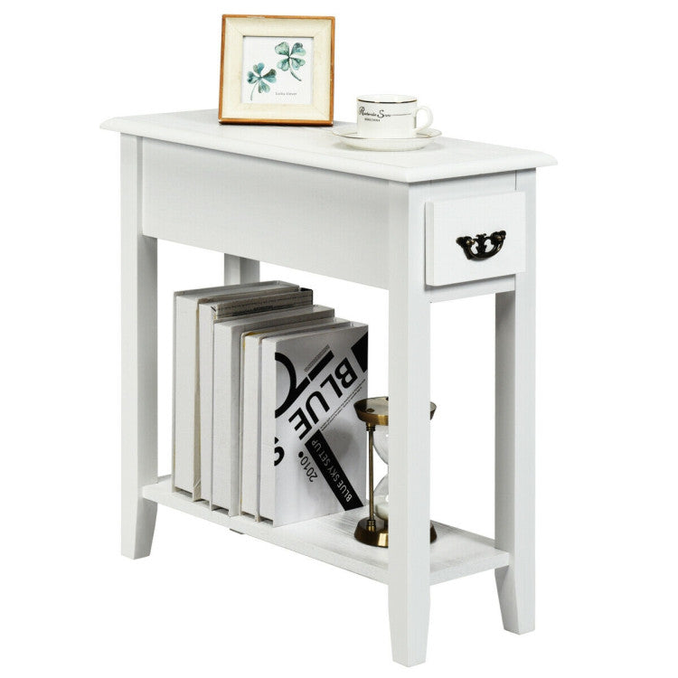 2 Tier End Bedside Sofa Side Table Narrow Nightstand