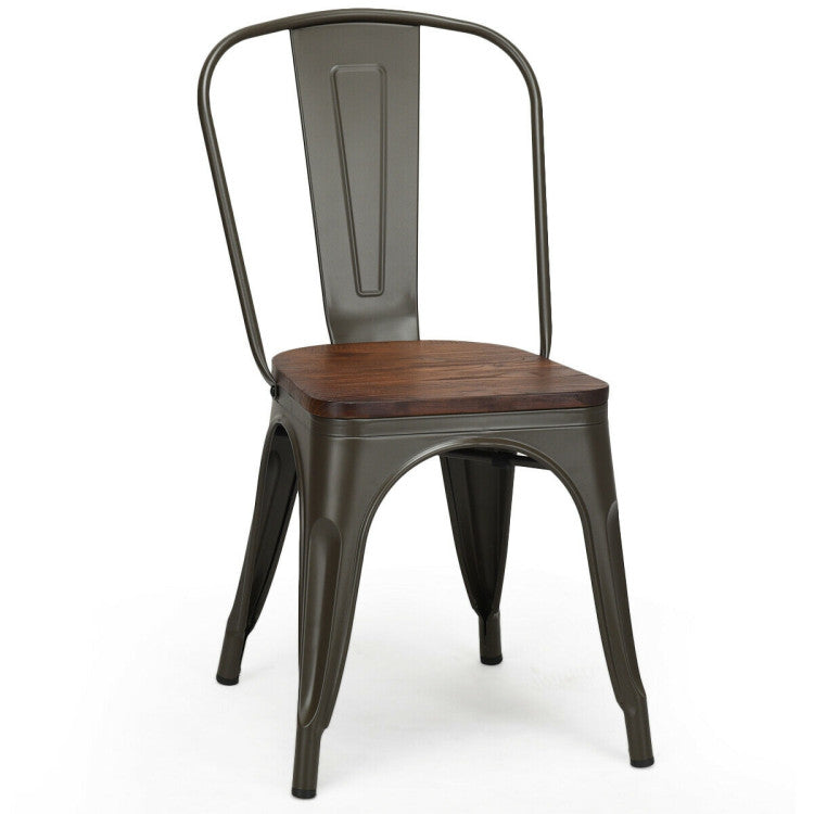 18 Inch Set of 4 Stackable Metal Dining Chair with Wood Seat