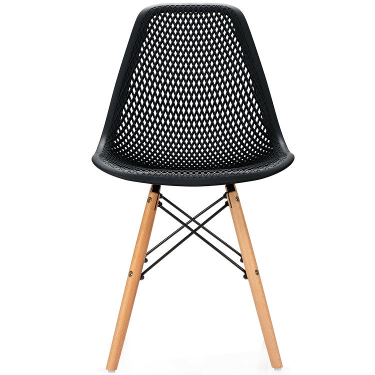 4 Pieces Modern Plastic Hollow Chair Set with Wood Leg