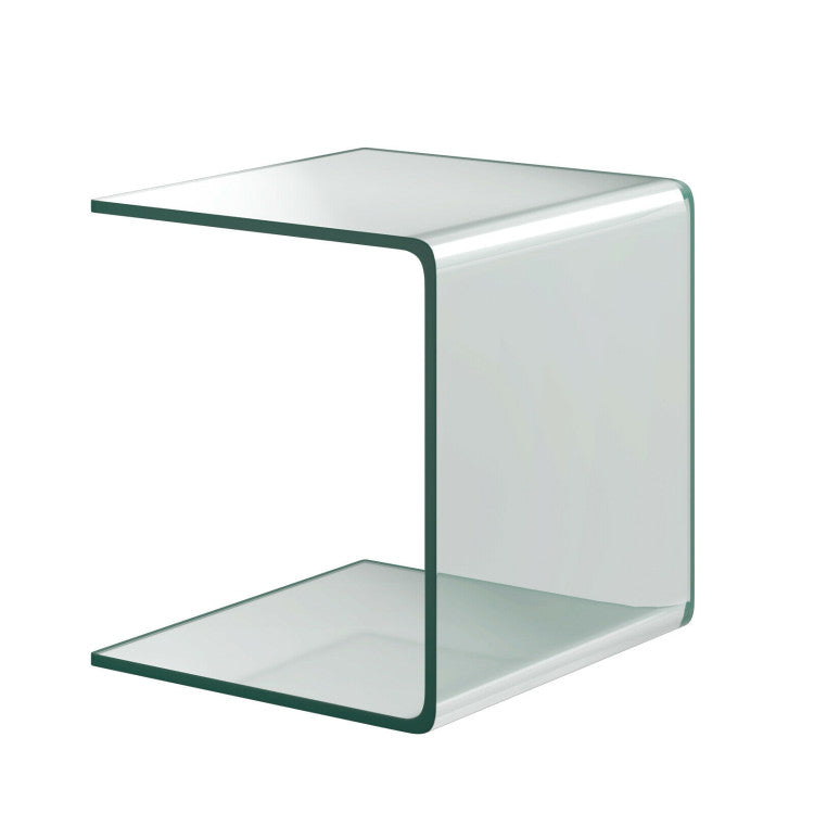 16 Inch Tempered Waterfall End Table with non-Slip Pad
