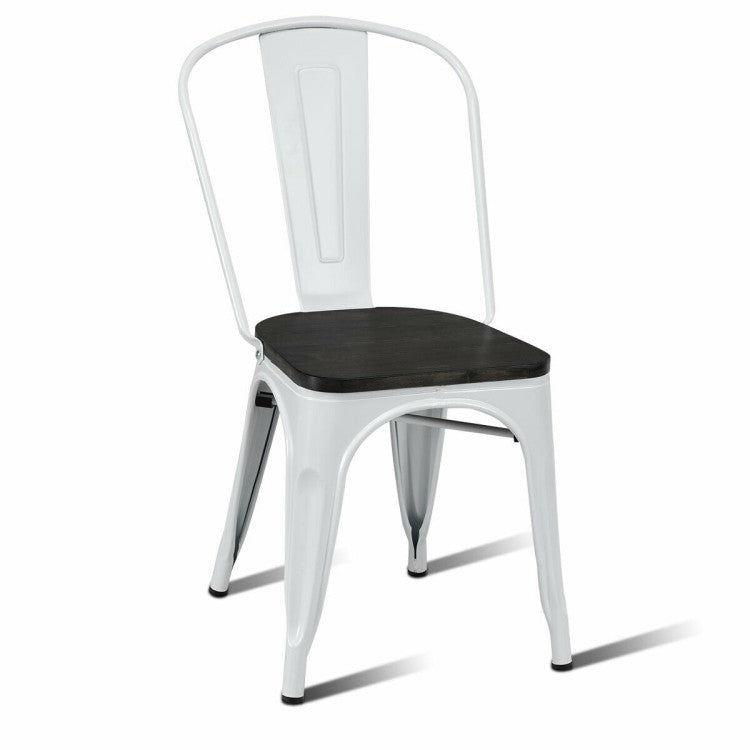 4 Pieces Tolix Style Metal Dining Chairs with Stackable Wood Seat