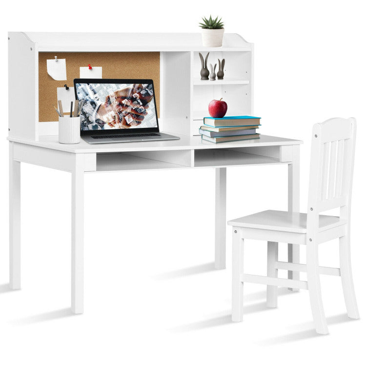 Kids Desk and Chair Set Study Writing Desk with Hutch and Bookshelves