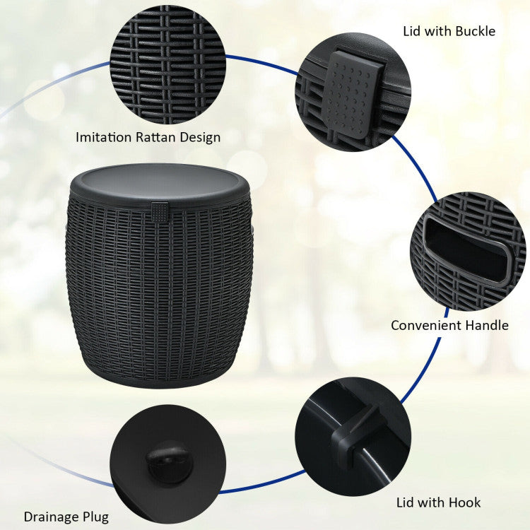 9.5 Gallon 4-in-1 Patio Rattan Cool Bar Cocktail Table Side Table