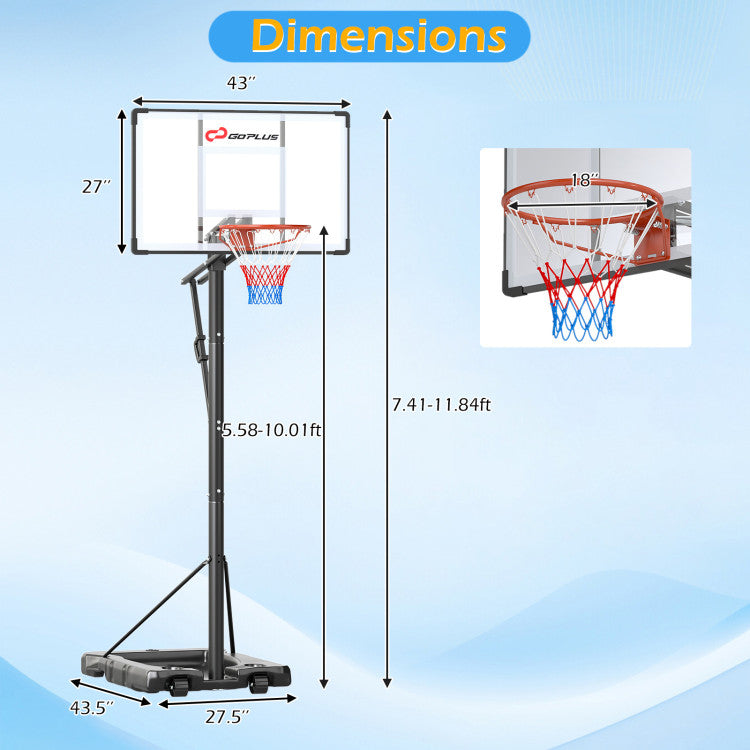 10 Feet Portable Basketball Hoop Outdoor for Adults