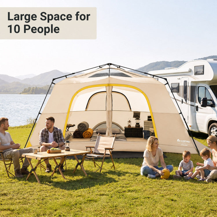 10 Person Instant Cabin Camping Tent with Rainfly 13 ft x 9 ft Portable Large Family Tent