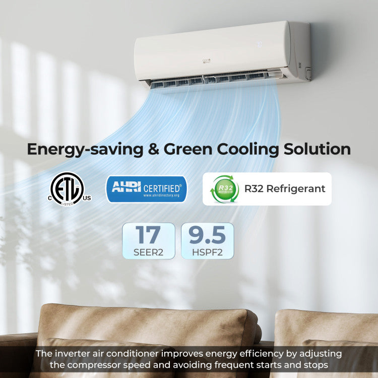 EchoCool Series 11500 BTU 115V Mini Split Air Conditioner and Heater Pump System Wifi Enabled