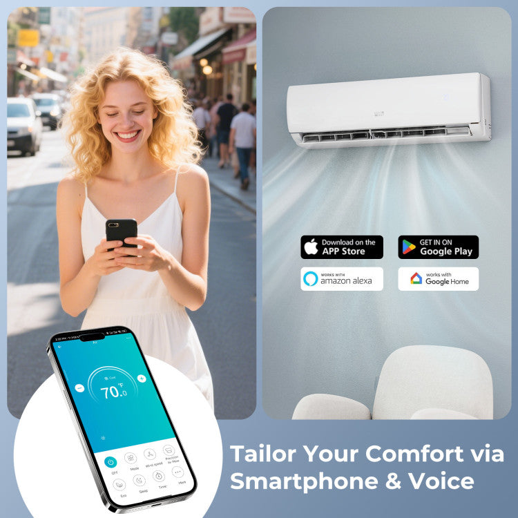 EchoCool Series 11500 BTU 115V Mini Split Air Conditioner and Heater Pump System Wifi Enabled