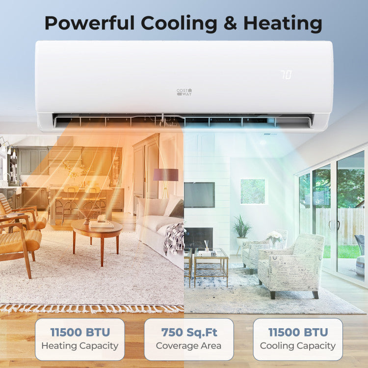 EchoCool Series 11500 BTU 115V Mini Split Air Conditioner and Heater Pump System Wifi Enabled