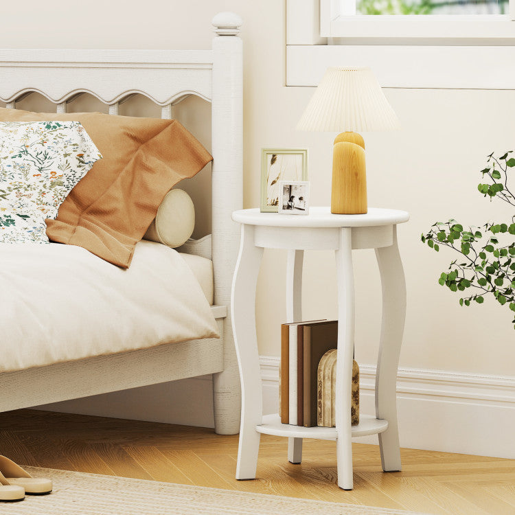 Set of 2 15 Inch 2-Tier Round End Table with Storage Shelf