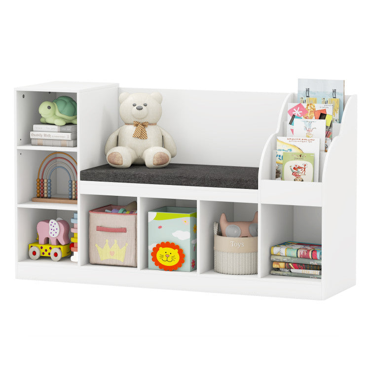 Kids Bookcase with Reading Nook 3-in-1 Standing Toy Organizer