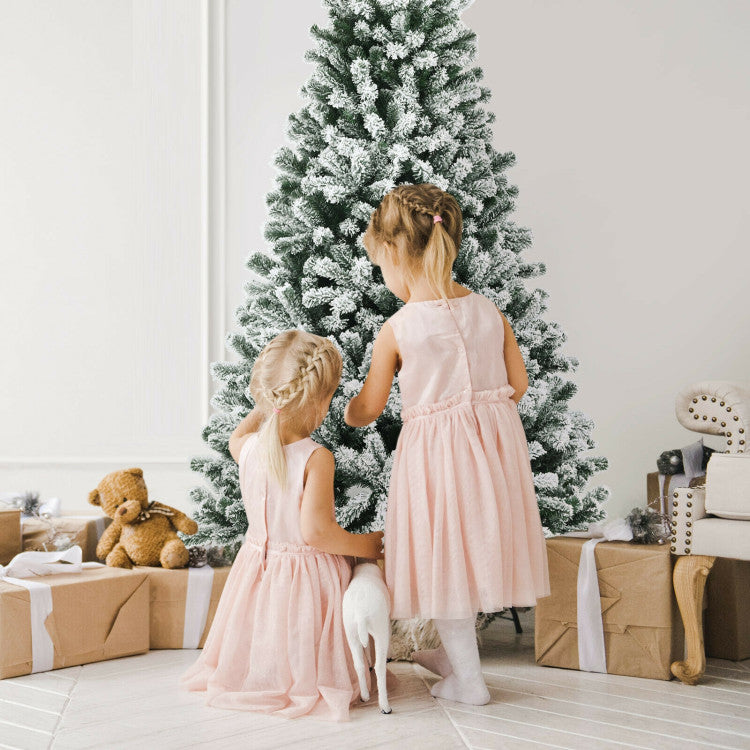 6/7/8 Feet Pre-lit Snow Flocked Christmas Tree with Metal Stand