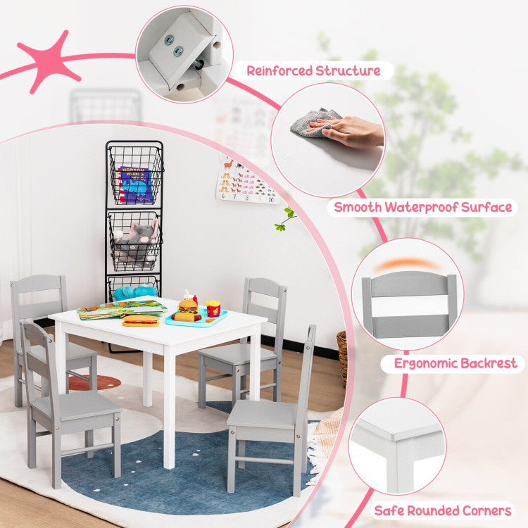 Kids 5 Pieces Table and Chair Set Wooden Children Activity Playroom Furniture Gift