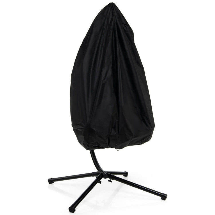 Patio Hanging Egg Chair with Stand Waterproof Cover and Folding Basket