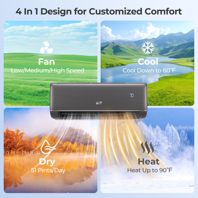 GreyVolt Series 12000 BTU 22 SEER2 115V WiFi Enabled Mini Split AC Compatible with Alexa Gray