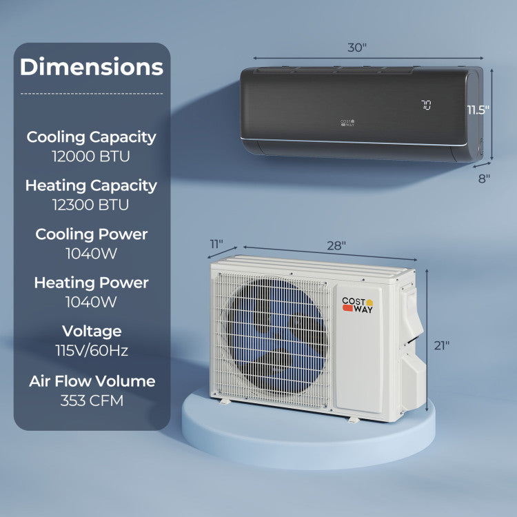 GreyVolt Series 12000 BTU 22 SEER2 115V WiFi Enabled Mini Split AC Compatible with Alexa Gray