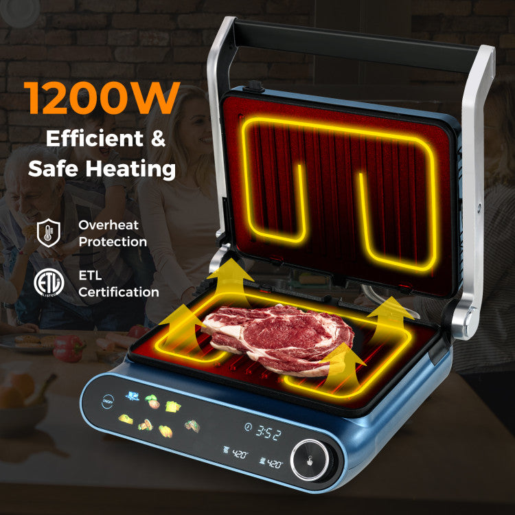 1200W Panini Press Grill with LED Display and 7 Grilling Modes