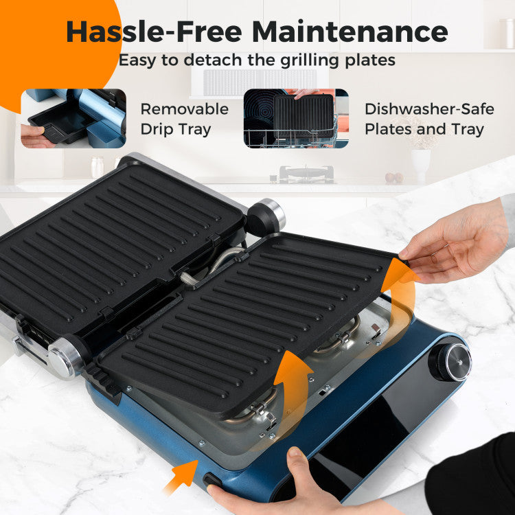 1200W Panini Press Grill with LED Display and 7 Grilling Modes